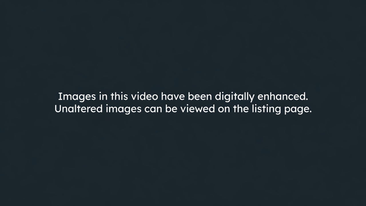 This is a text-based disclaimer screen commonly displayed in real estate video tours. The text informs viewers that the visual content has been digitally enhanced and directs them to the listing page to view the original, unaltered images.