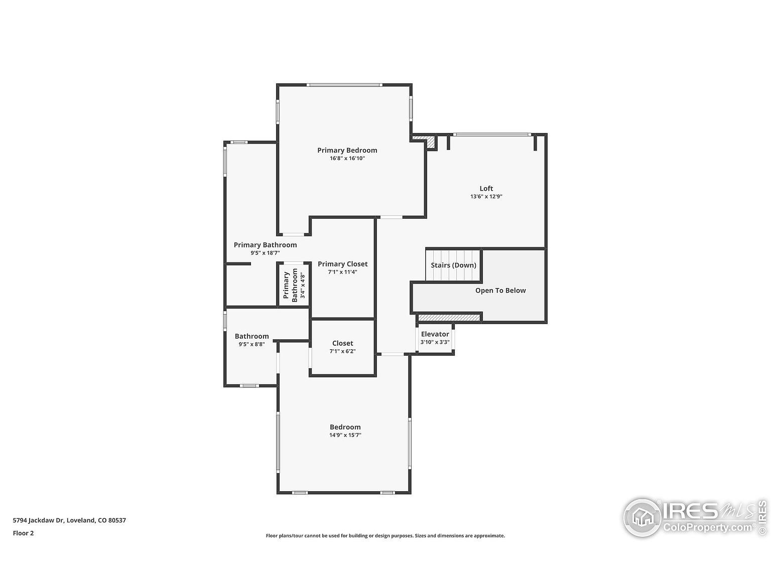 This image showcases a detailed floor plan of a residential property, specifically the second floor. It includes labeled rooms such as the primary bedroom, loft, bathroom, and bedroom, along with dimensions for each space. The layout provides a clear understanding of the spatial arrangement and relationships between different areas of the home.