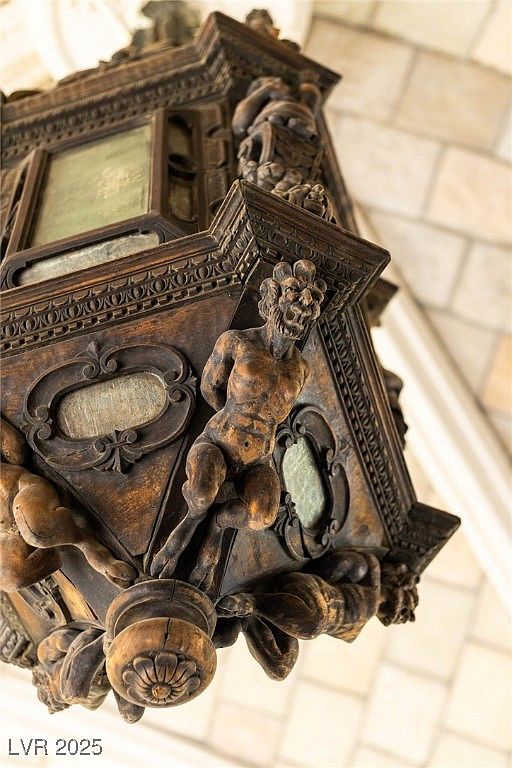 This image showcases a detailed architectural feature, possibly part of a pulpit or lectern, with intricate wood carvings and small window-like inserts. The craftsmanship is evident in the sculpted figures and ornate detailing, suggesting a historic or religious setting. The warm tones of the wood and the play of light and shadow enhance the visual appeal, emphasizing the artistry and craftsmanship.