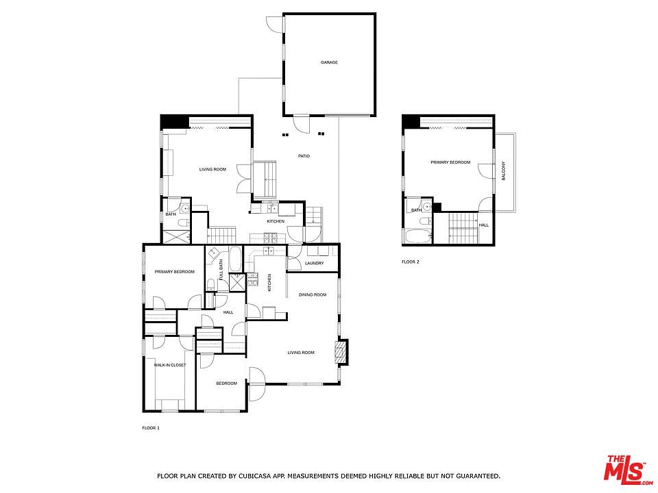 This image presents a detailed floor plan of a multi-story house, showcasing the layout of rooms such as the living room, kitchen, bedrooms, bathrooms, laundry, and garage. The plan includes dimensions and spatial relationships between different areas, providing a comprehensive overview of the property's structure and design. The floor plan is created by Cubicasa App and measurements deemed highly reliable but not guaranteed.