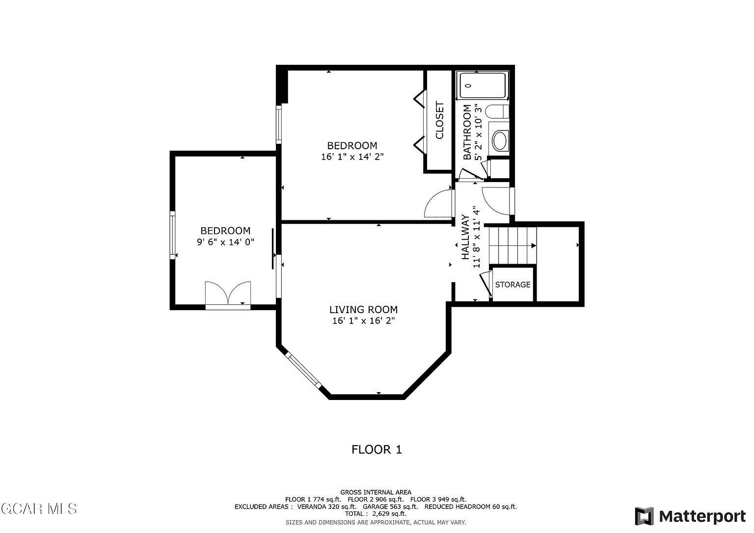 This image presents a floor plan of a residence, specifically showcasing the layout of the first floor. The plan includes two bedrooms, a living room, a bathroom, a closet, a hallway, and a storage area. Dimensions are provided for each room, offering a clear understanding of the space's configuration.