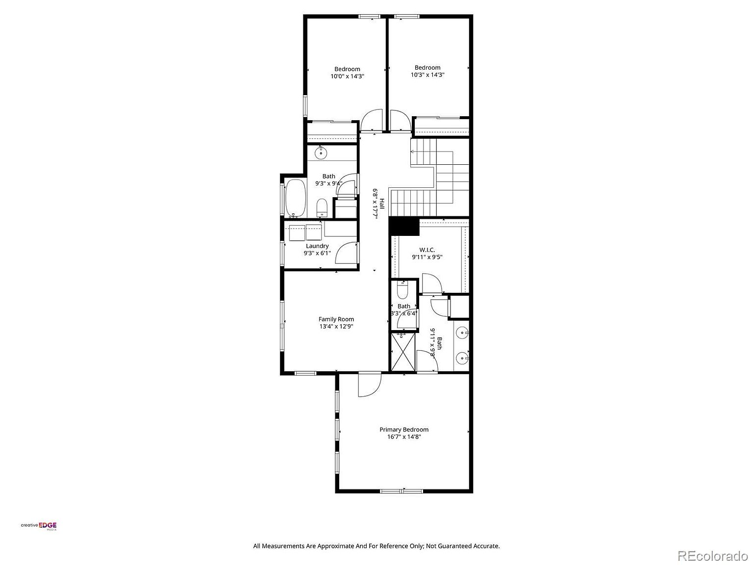 This image showcases a detailed floor plan of a two-story house, outlining the layout of rooms such as bedrooms, bathrooms, a laundry room, a family room, and a primary bedroom with a walk-in closet. The plan includes dimensions for each room, providing a clear understanding of the space and flow within the home.