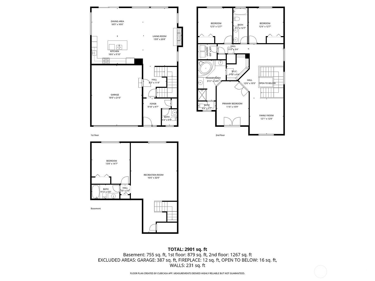 This image displays a comprehensive floor plan for a three-level residential property, including the basement, first floor, and second floor. The layout details the spatial arrangement of rooms, such as the kitchen, living area, bedrooms, bathrooms, and garage, along with specific dimensions for each space. It provides a clear, top-down architectural overview of the home's flow and total square footage.