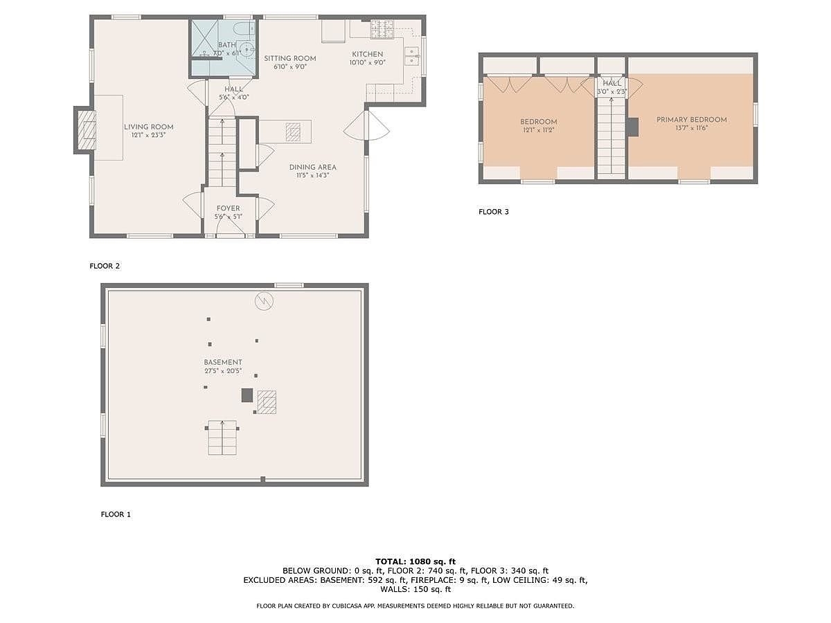 This image displays a comprehensive 2D floor plan layout for a three-level residential property, including a basement, main living level, and an upper bedroom level. The diagram clearly delineates the spatial arrangement of rooms such as the living room, kitchen, dining area, and bedrooms, complete with specific dimensions for each space. It provides a clear, top-down architectural overview that helps potential buyers visualize the flow and scale of the home's interior.