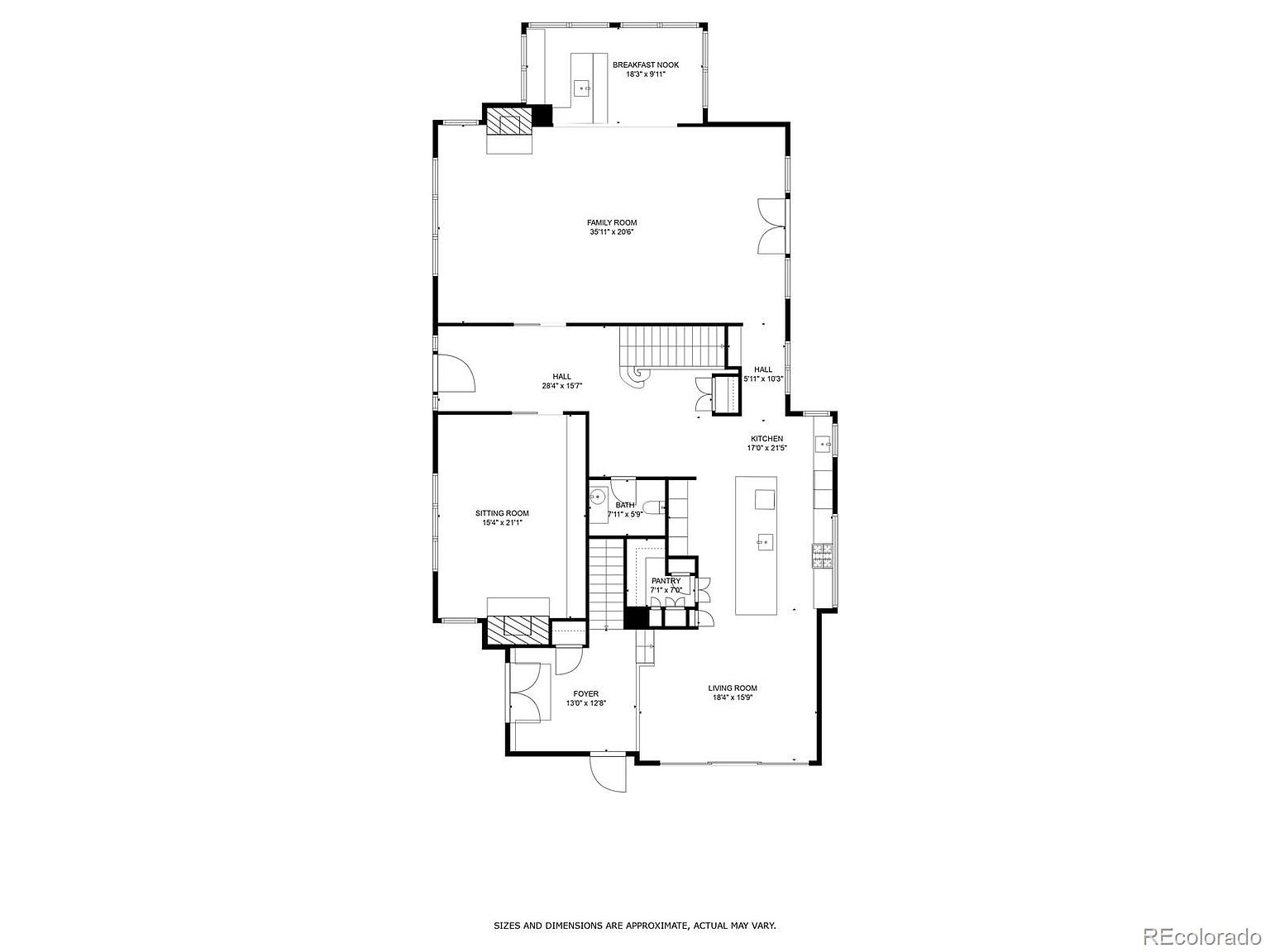 This image presents a detailed floor plan of a house, showcasing the layout of various rooms including the living room, kitchen, family room, bedrooms, and bathrooms. The plan includes dimensions for each room, providing a clear understanding of the space and flow within the home. The layout suggests a well-designed and functional living space.