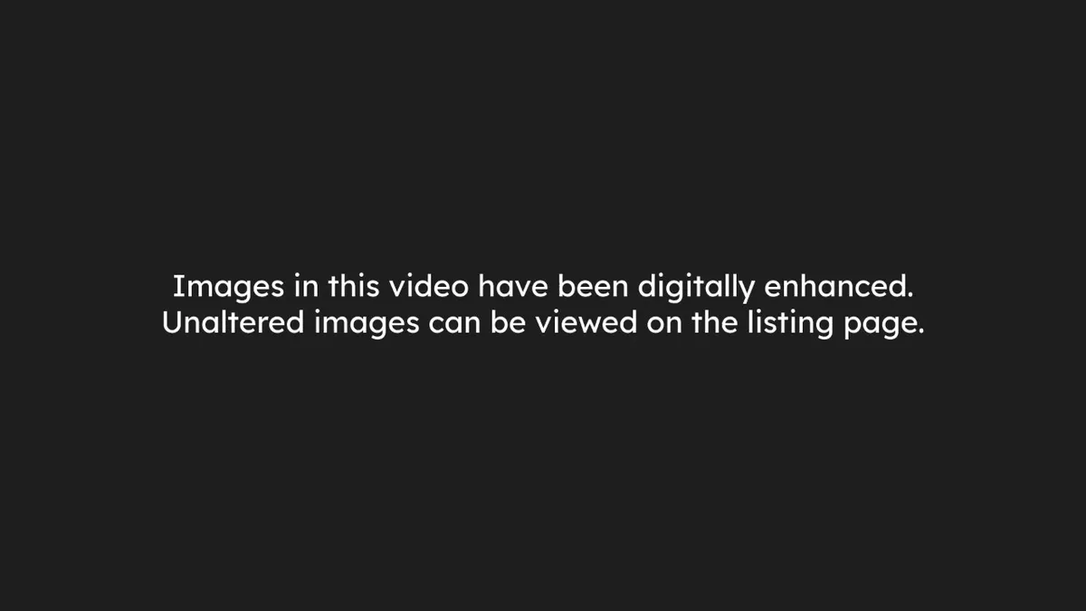 This is a text-based disclosure slide stating that the images in the video have been digitally enhanced. It directs viewers to the listing page to view the unaltered, original images of the property.